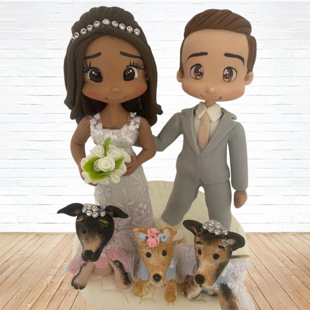 Topo de Bolo Casamento Personalizado em Biscuit com Pets, Estilo