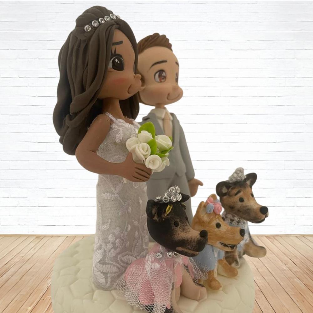Topo de Bolo Casamento Personalizado em Biscuit com Pets, Estilo