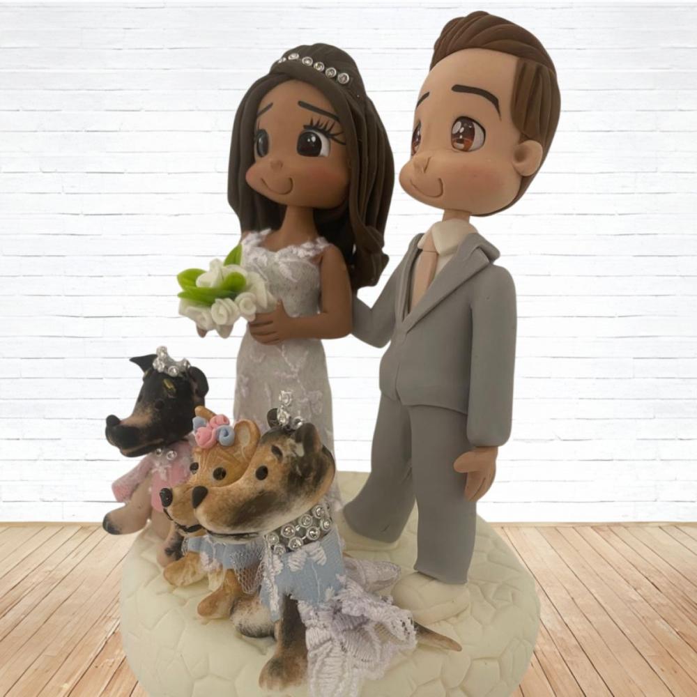 Topo de Bolo Casamento Personalizado em Biscuit com Pets, Estilo