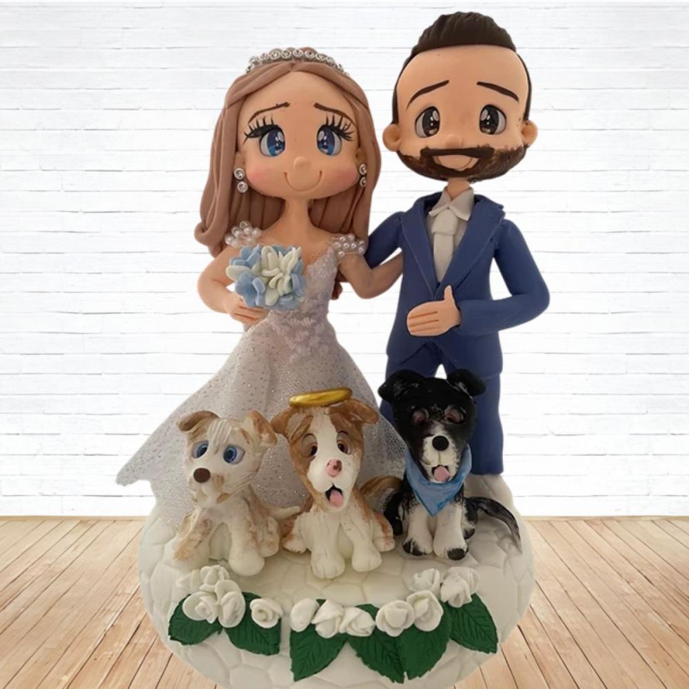 Topo de Bolo Casamento Personalizado em Biscuit com Pets, Estilo