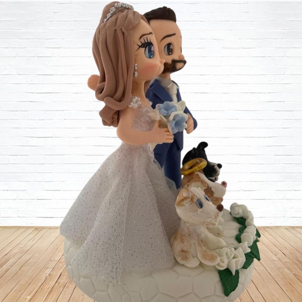 Topo de Bolo Casamento Personalizado em Biscuit com Pets, Estilo
