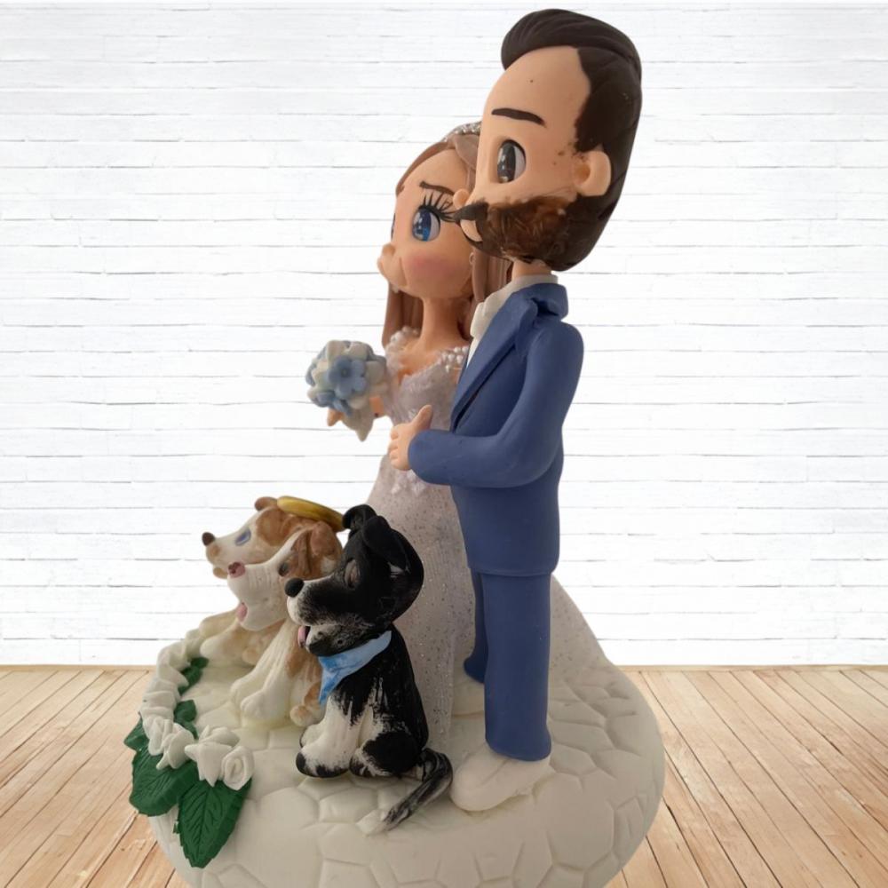 Topo de Bolo Casamento Personalizado em Biscuit com Pets, Estilo