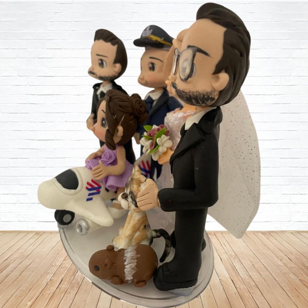 Topo de Bolo Casamento Personalizado em Biscuit Familia, Estilo F