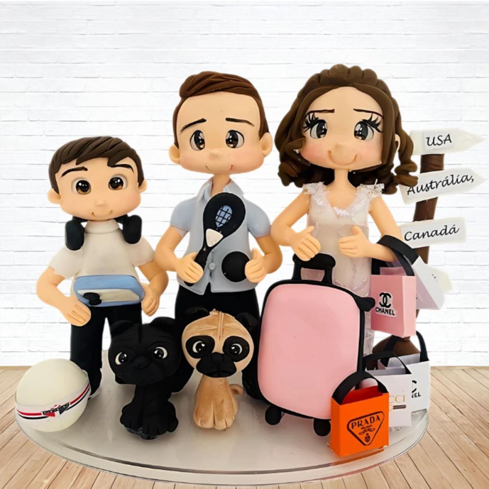 Topo de Bolo Casamento Personalizado em Biscuit Familia, Estilo F