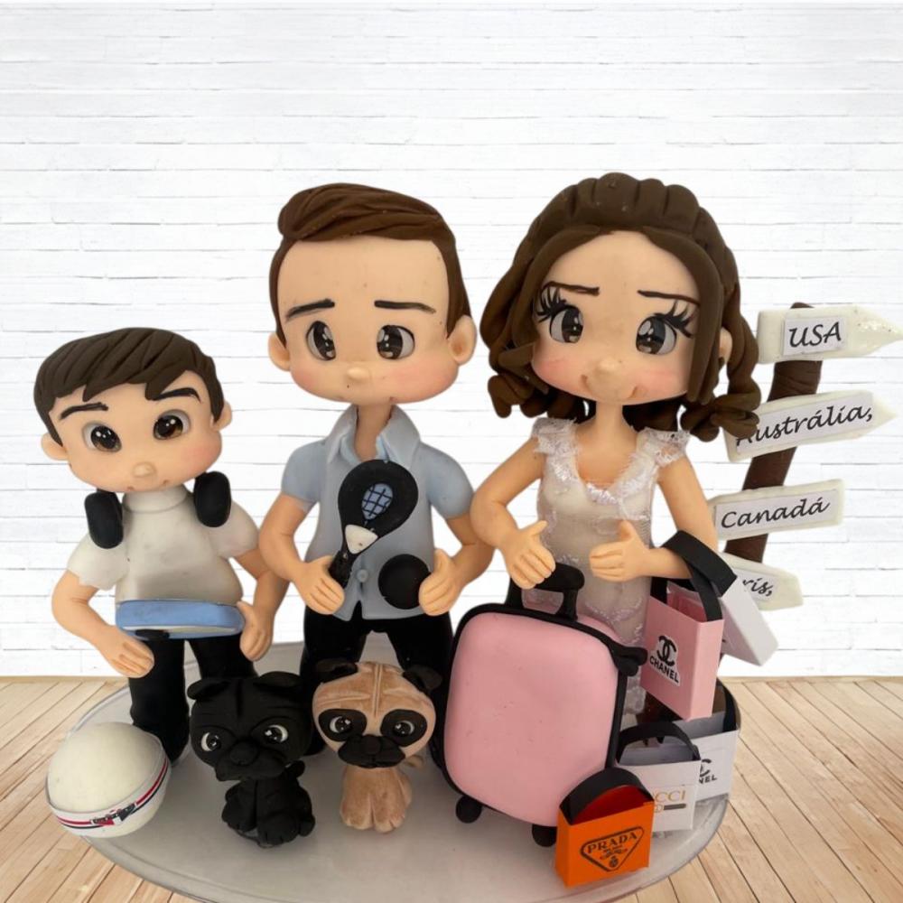 Topo de Bolo Casamento Personalizado em Biscuit Familia, Estilo F