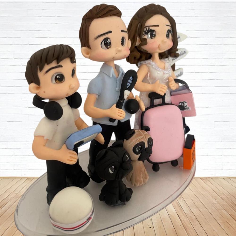 Topo de Bolo Casamento Personalizado em Biscuit Familia, Estilo F
