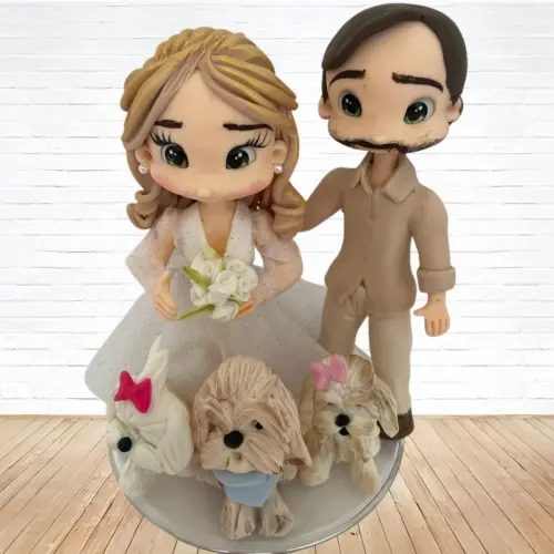 Topo de Bolo Casamento Personalizado em Biscuit com Pets, Estilo