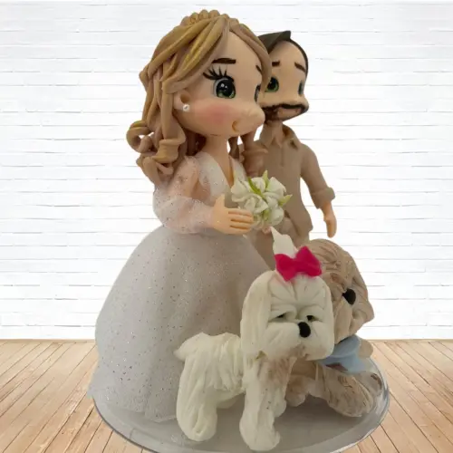 Topo de Bolo Casamento Personalizado em Biscuit com Pets, Estilo