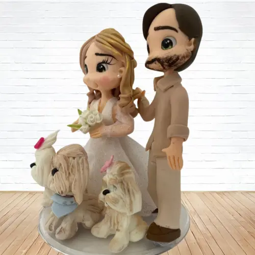 Topo de Bolo Casamento Personalizado em Biscuit com Pets, Estilo