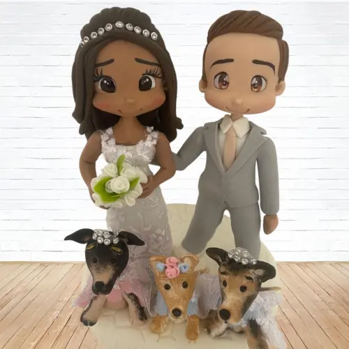 Topo de Bolo Casamento Personalizado em Biscuit com Pets, Estilo