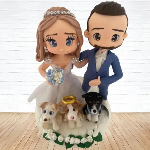 Topo de Bolo Casamento Personalizado em Biscuit com Pets, Estilo