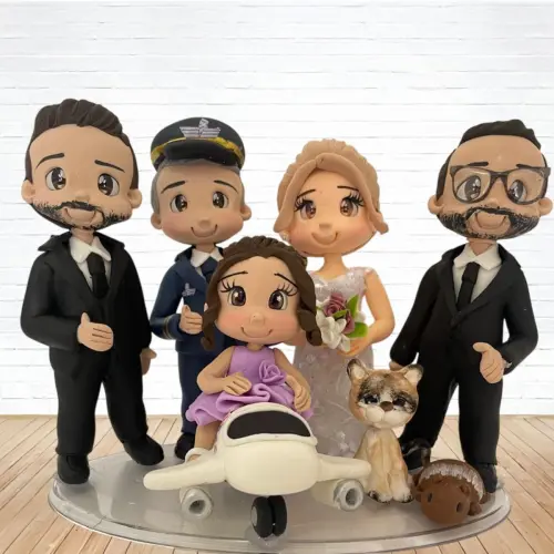 Topo de Bolo Casamento Personalizado em Biscuit Familia, Estilo F