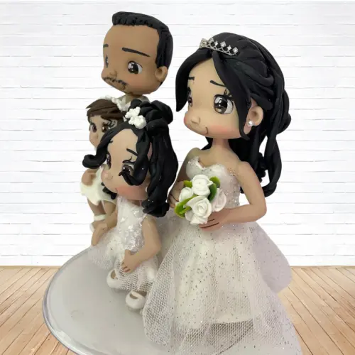 Topo de Bolo Casamento Personalizado em Biscuit Familia, Estilo F
