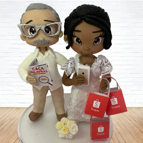 Topo de Bolo Casamento Personalizado em Biscuit, Estilo Fofinho!