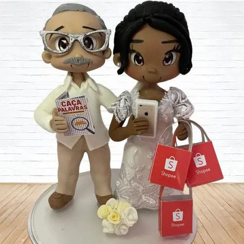 Topo de Bolo Casamento Personalizado em Biscuit, Estilo Fofinho!