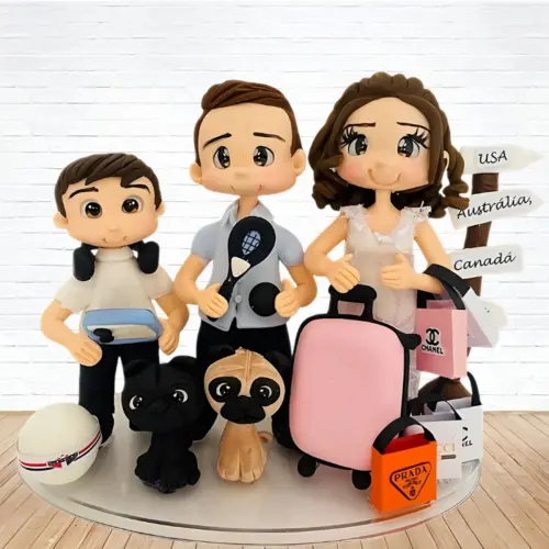 Topo de Bolo Casamento Personalizado em Biscuit Familia, Estilo F
