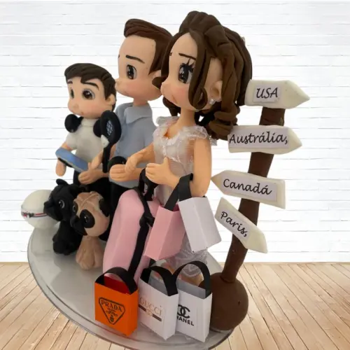 Topo de Bolo Casamento Personalizado em Biscuit Familia, Estilo F