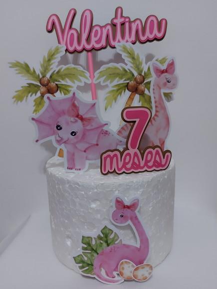 Topo de Bolo Dinossauro Menina