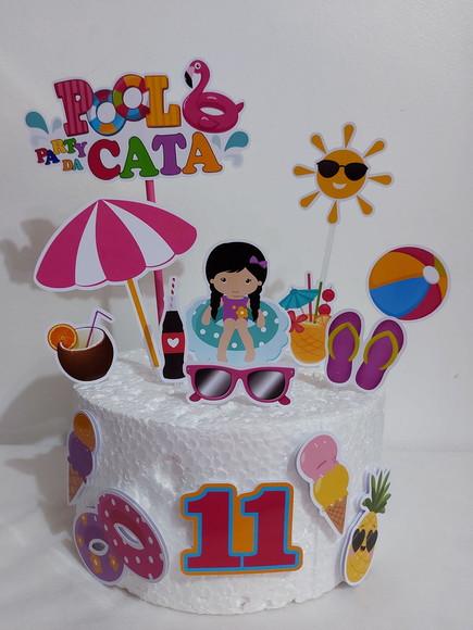 Topo de Bolo Pool Party Menina