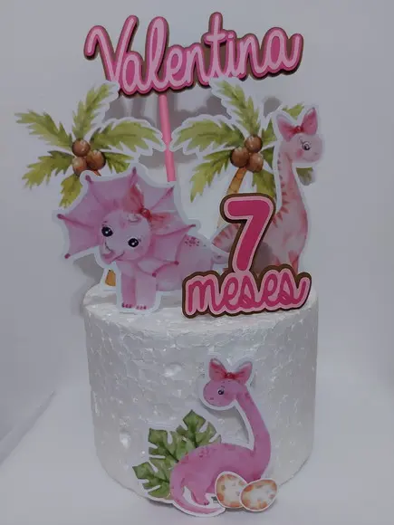 Topo de Bolo Dinossauro Menina