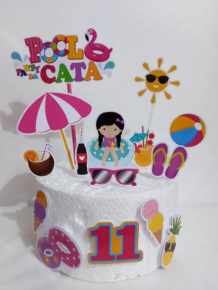 Topo de Bolo Pool Party Menina