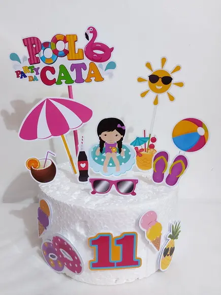Topo de Bolo Pool Party Menina
