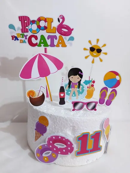 Topo de Bolo Pool Party Menina