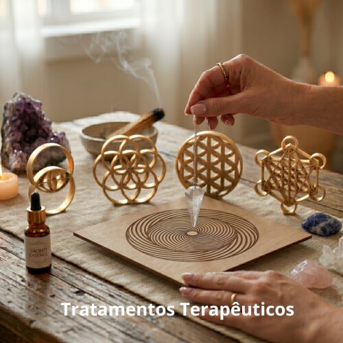 Conjunto Decorativo de Mesa Geometria Sagrada Meditação Amuletos Esotéricos Metatron Flor da Vida