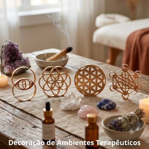 Conjunto Decorativo de Mesa Geometria Sagrada Meditação Amuleto
