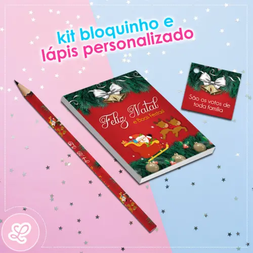 Kit Bloquinho Lápis e Tag Natal Mod.002 (20un)