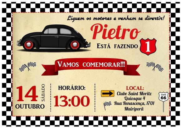 Convite Carro Fusca Vintage Retrô