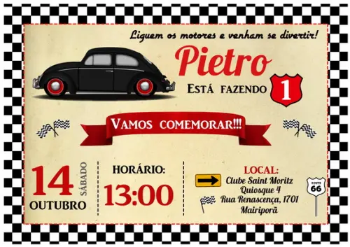 Convite Carro Fusca Vintage Retrô
