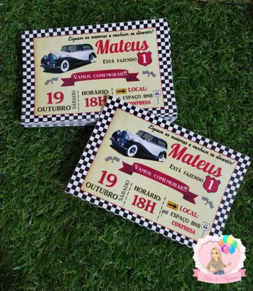 Convite Carros Vintage Retrô