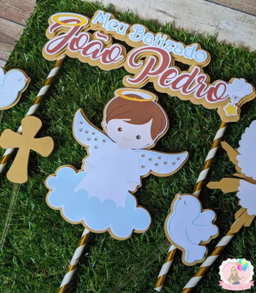 Topo de Bolo Batizado Menino