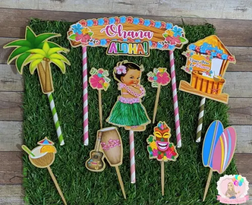 Topo de Bolo Festa Havaiana Tropical