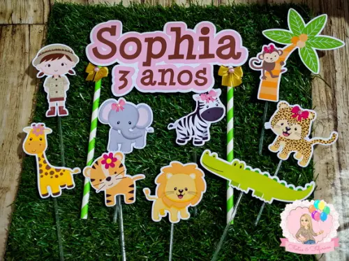 Topo de Bolo Safari Menina