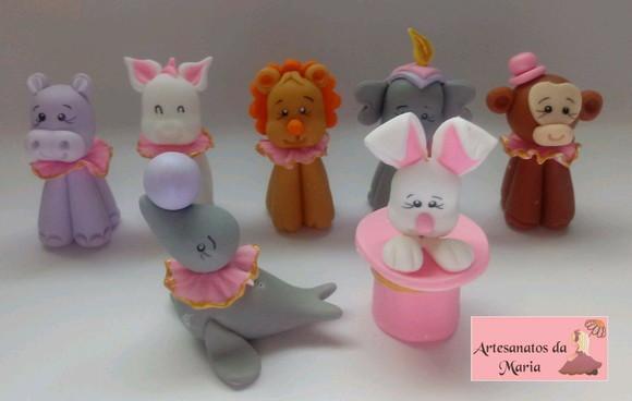 Aplique Animais Circo Rosa de Biscuit