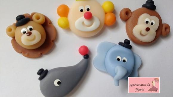 Aplique Animais do Circo de Biscuit