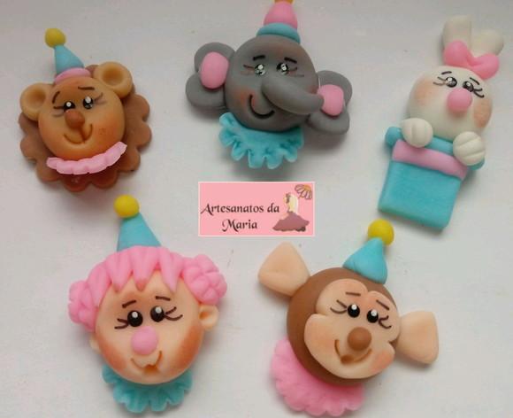 Aplique Animais do Circo Rosa de Biscuit