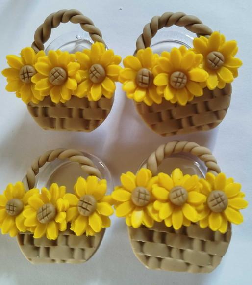 Porta Guardanapo Cesta de Flores de Biscuit