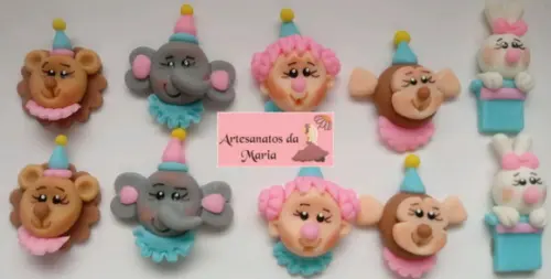 Aplique Animais do Circo Rosa de Biscuit