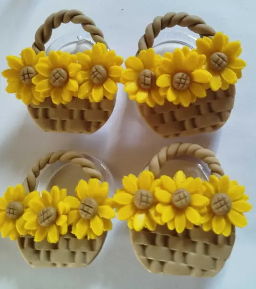 Porta Guardanapo Cesta de Flores de Biscuit
