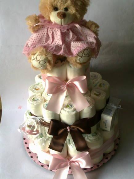 Bolo de Fraldas Marrom e Rosa