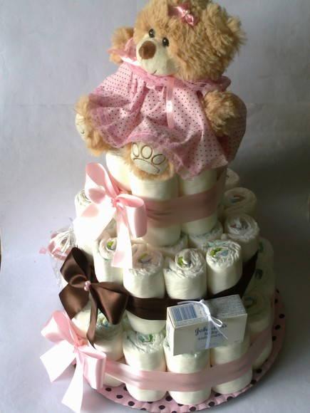 Bolo de Fraldas Marrom e Rosa