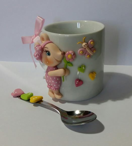 Caneca Personalizada com Ursinha de Biscuit