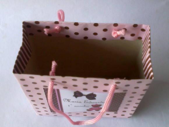 Sacolinha Personalizada Marrom e Rosa