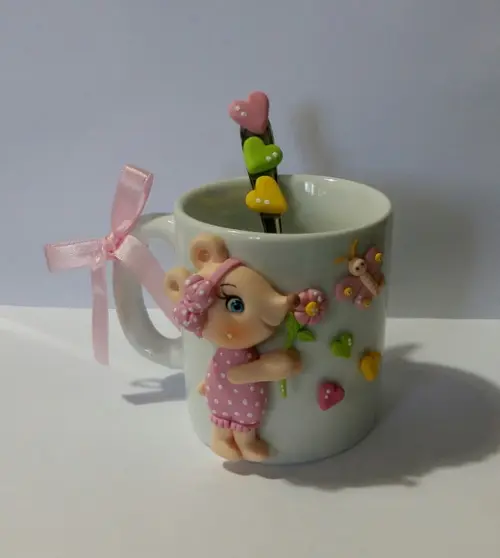 Caneca Personalizada com Ursinha de Biscuit