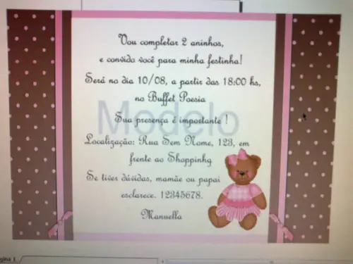 Convite Ursa Marrom e Rosa