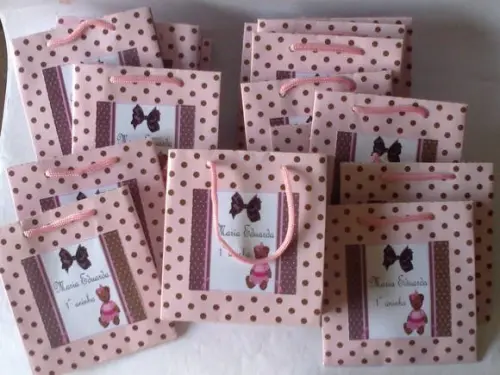 Sacolinha Personalizada Marrom e Rosa