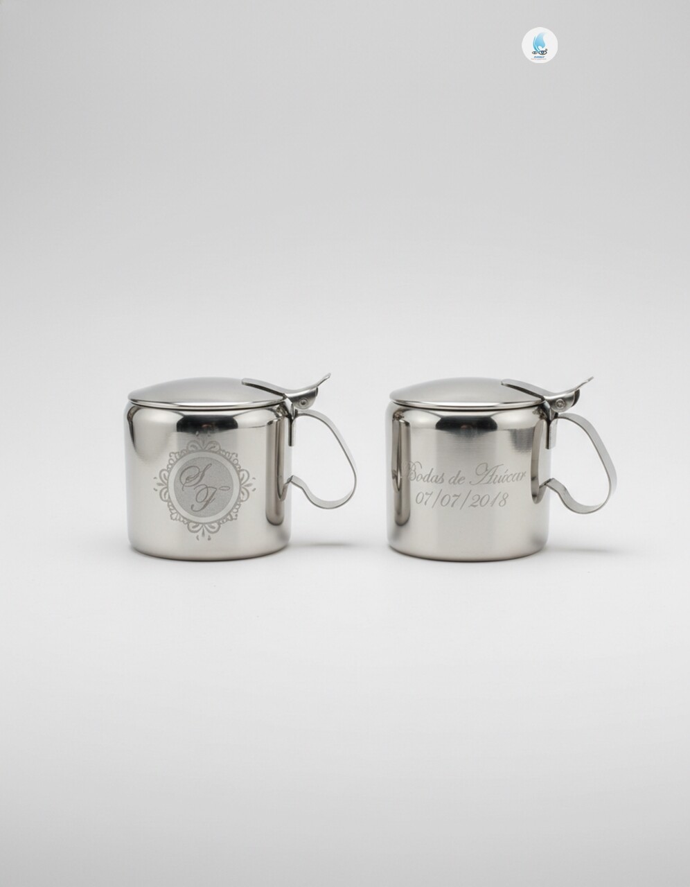 Açucareiro e Colher de Inox Personalizado com Jato de Areia